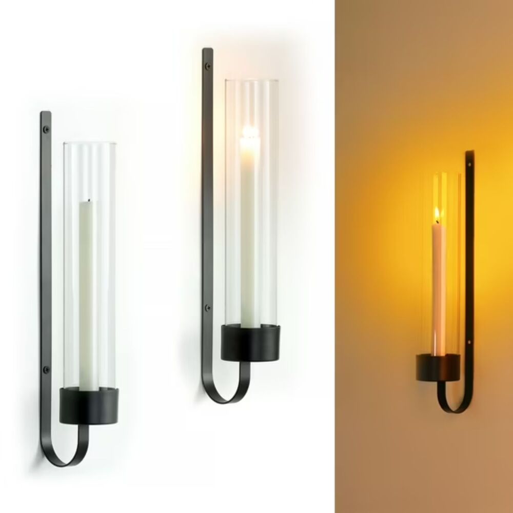 Sziqiqi Set of 2 Minimalist Black Candle Sconces Wall Mounted